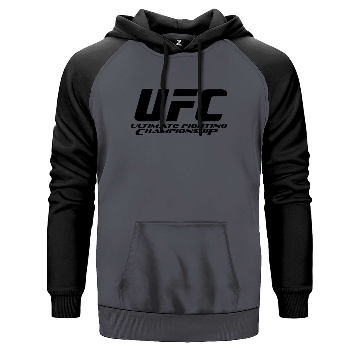 UFC LOGO Ultimate Championship çift renk reglan kol kapşonlu sweatshirt - gri