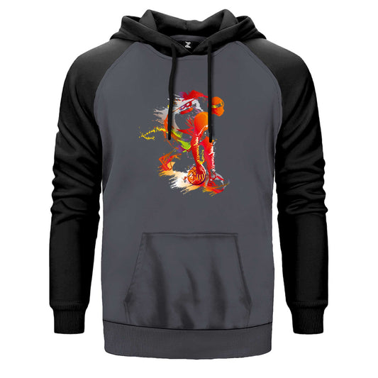 Red Basketball Between The Legs Çift Renk Reglan Kol Sweatshirt