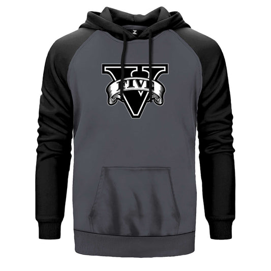 GTA Five Black Logo Çift Renk Reglan Kol Sweatshirt