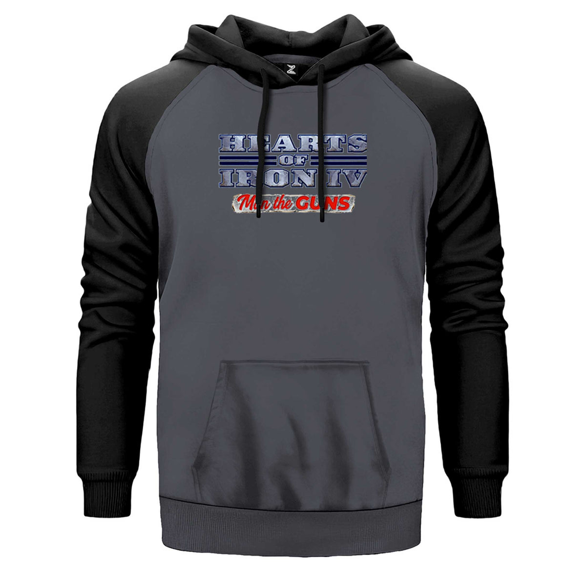 Hearts Of Iron 4 Cool çift renk reglan kol kapşonlu sweatshirt - gri
