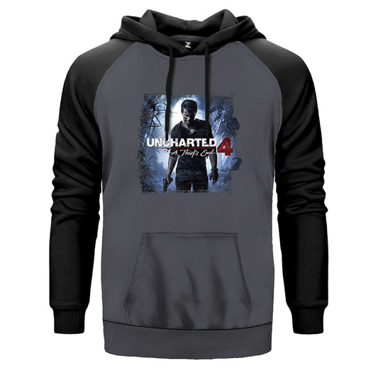 Uncharted 4 Nathan Drake Poster Çift Renk Reglan Kol Sweatshirt