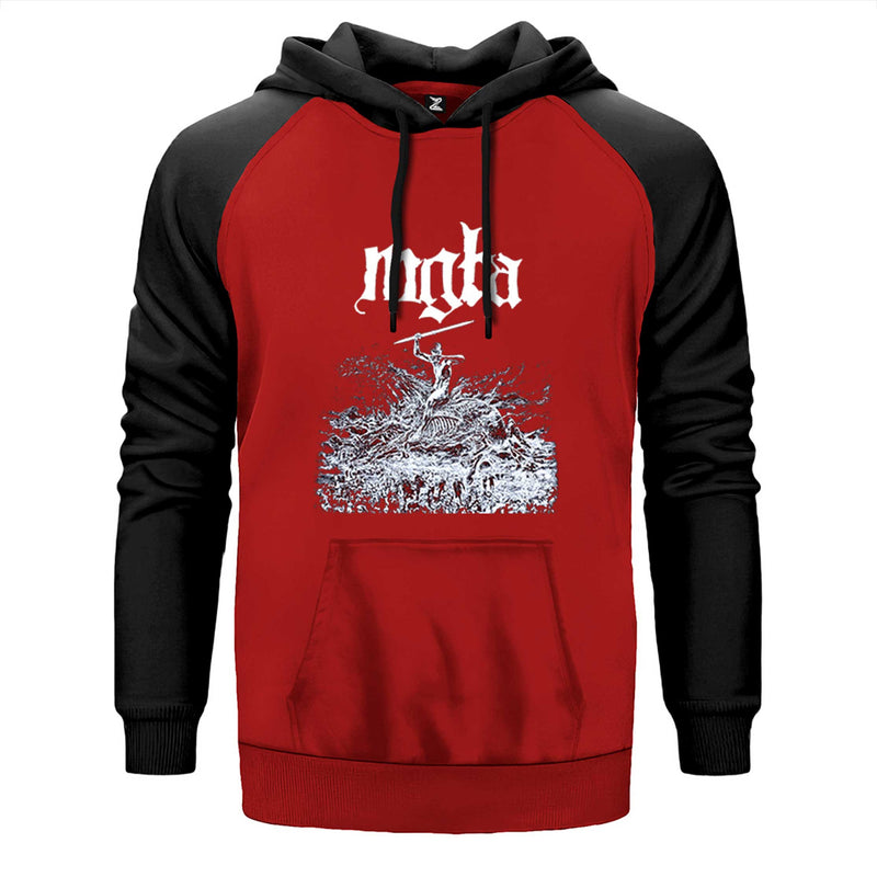Mgla Age Of Excuse çift renk reglan kol kapşonlu sweatshirt - kırmızı