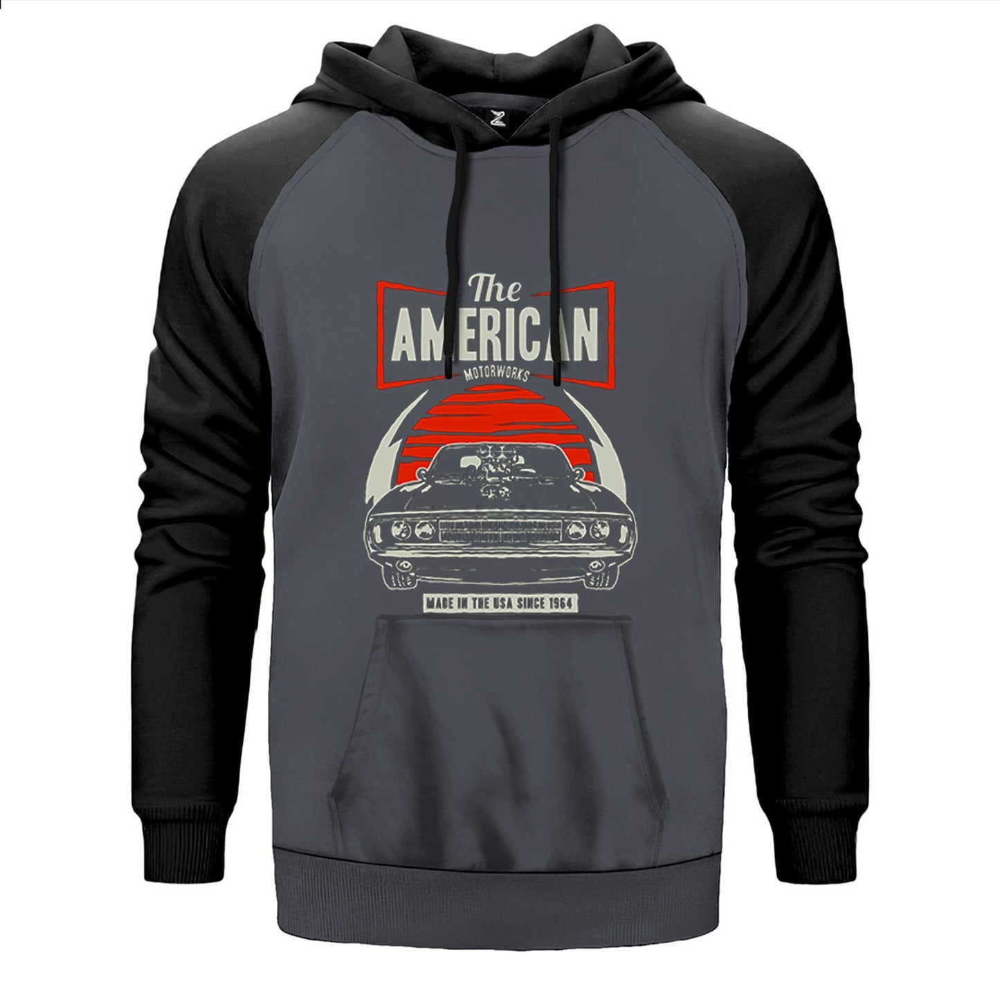 Amerikan Muscle Car Çift Renk Reglan Kol Sweatshirt