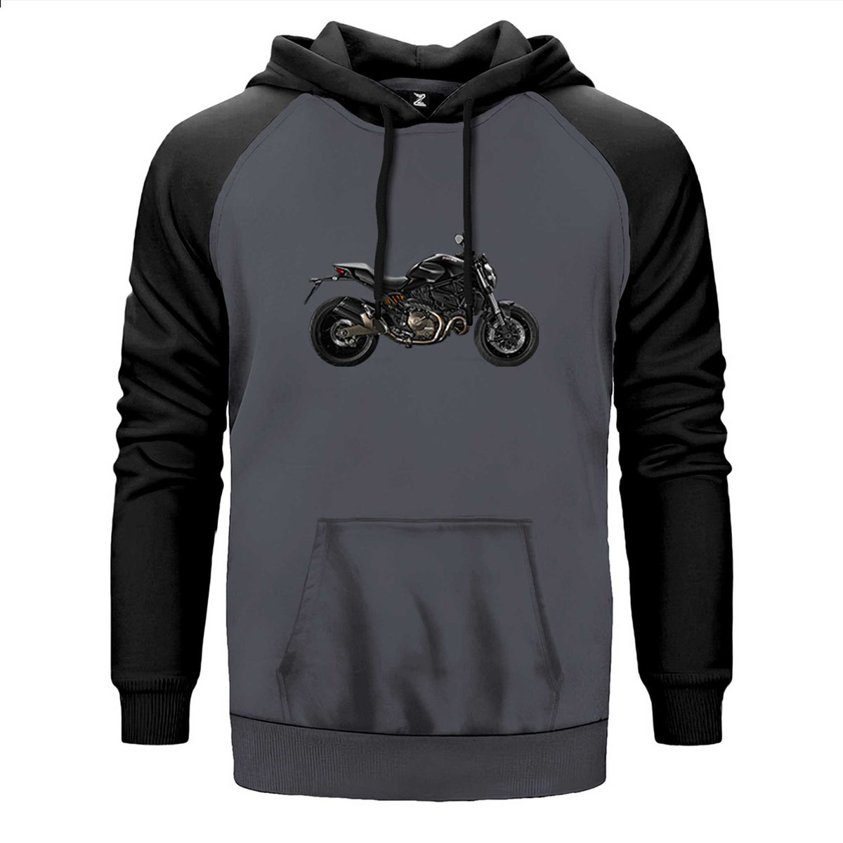Ducati Monster Motosiklet Canavarı 821 çift renk reglan kol kapşonlu sweatshirt - gri