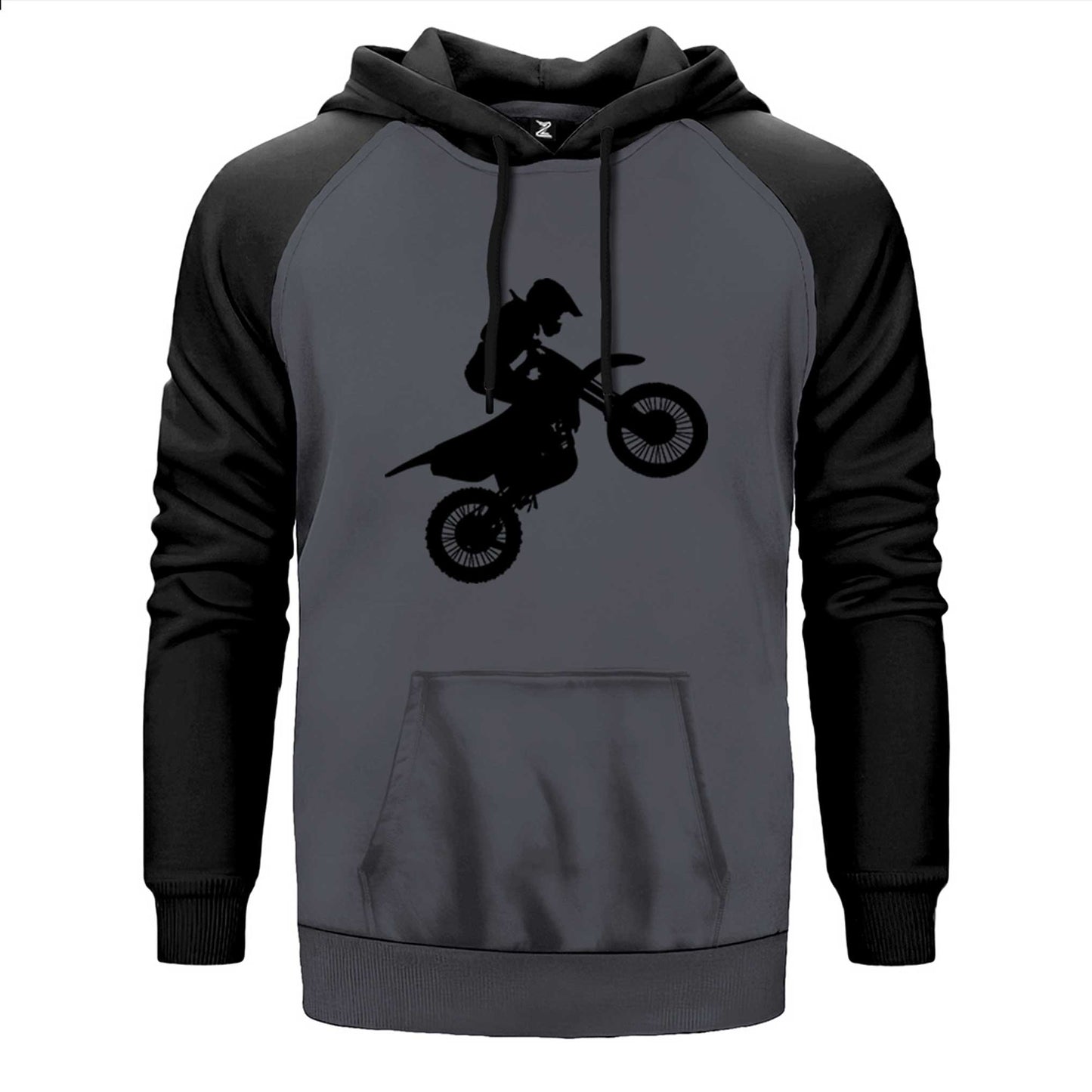 Motocross Motorcycle Siluet Çift Renk Reglan Kol Sweatshirt