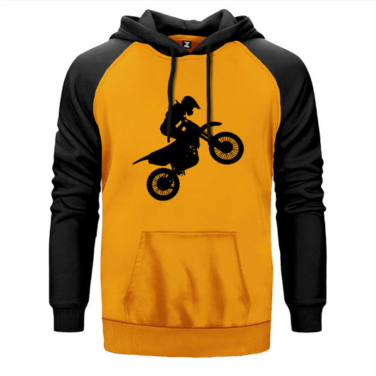 Motocross Motorcycle Siluet Çift Renk Reglan Kol Sweatshirt