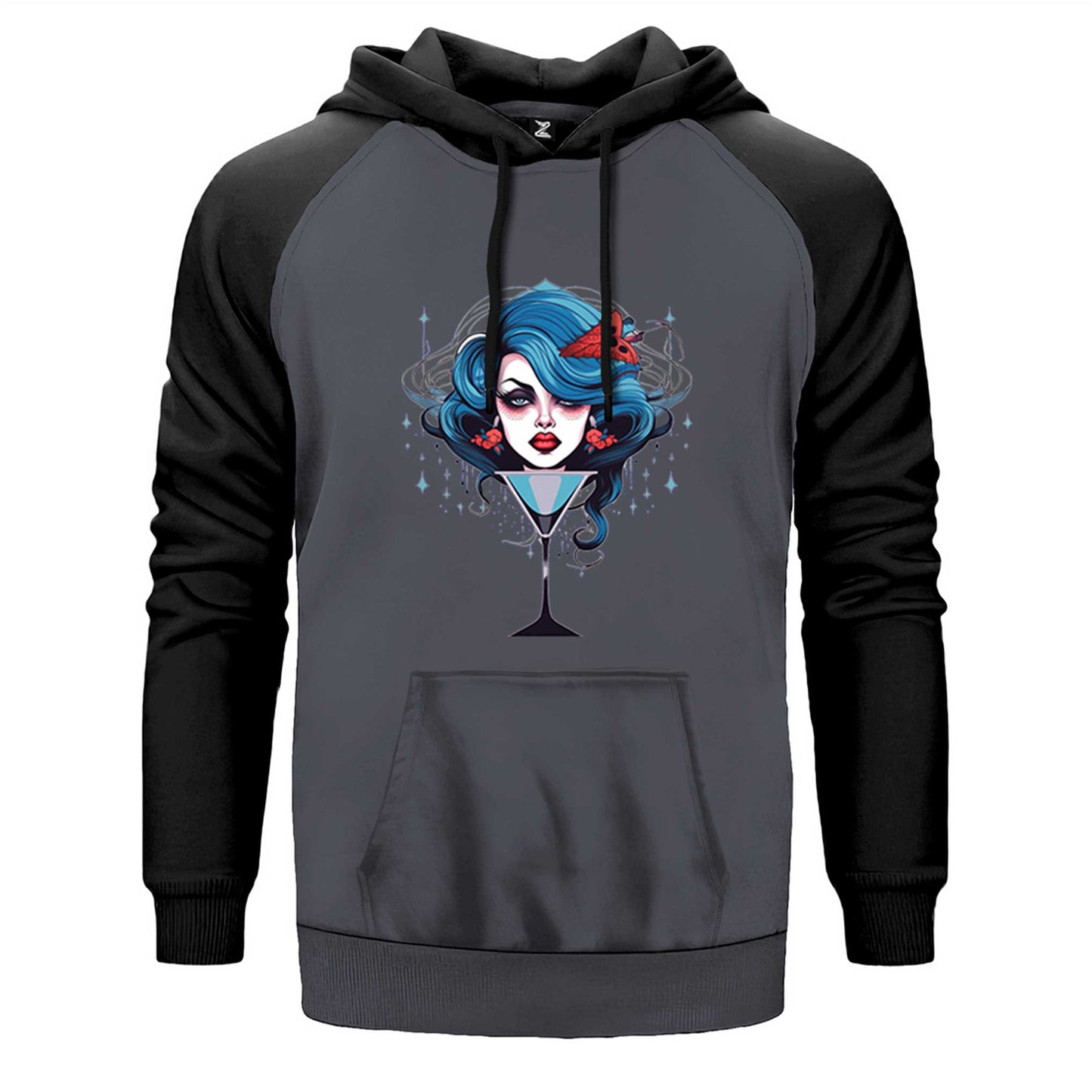 Woman in Martini Glas Çift Renk Reglan Kol Sweatshirt