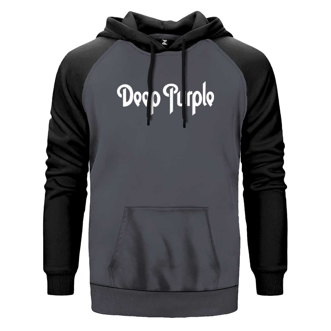 Deep Purple Text Çift Renk Reglan Kol Sweatshirt