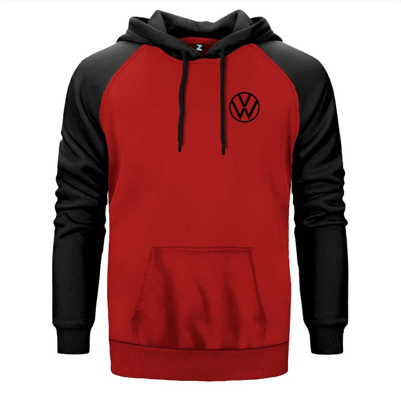 Volkswagen New Black Logo çift renk reglan kol kapşonlu sweatshirt - kırmızı