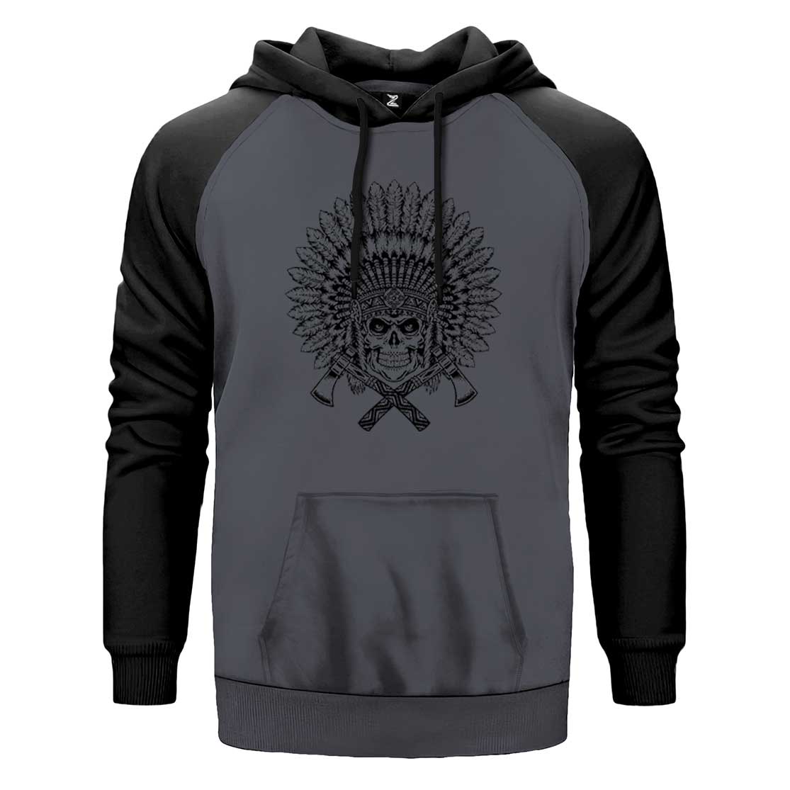 Kızılderili Skull Warrior Çift Renk Reglan Kol Sweatshirt