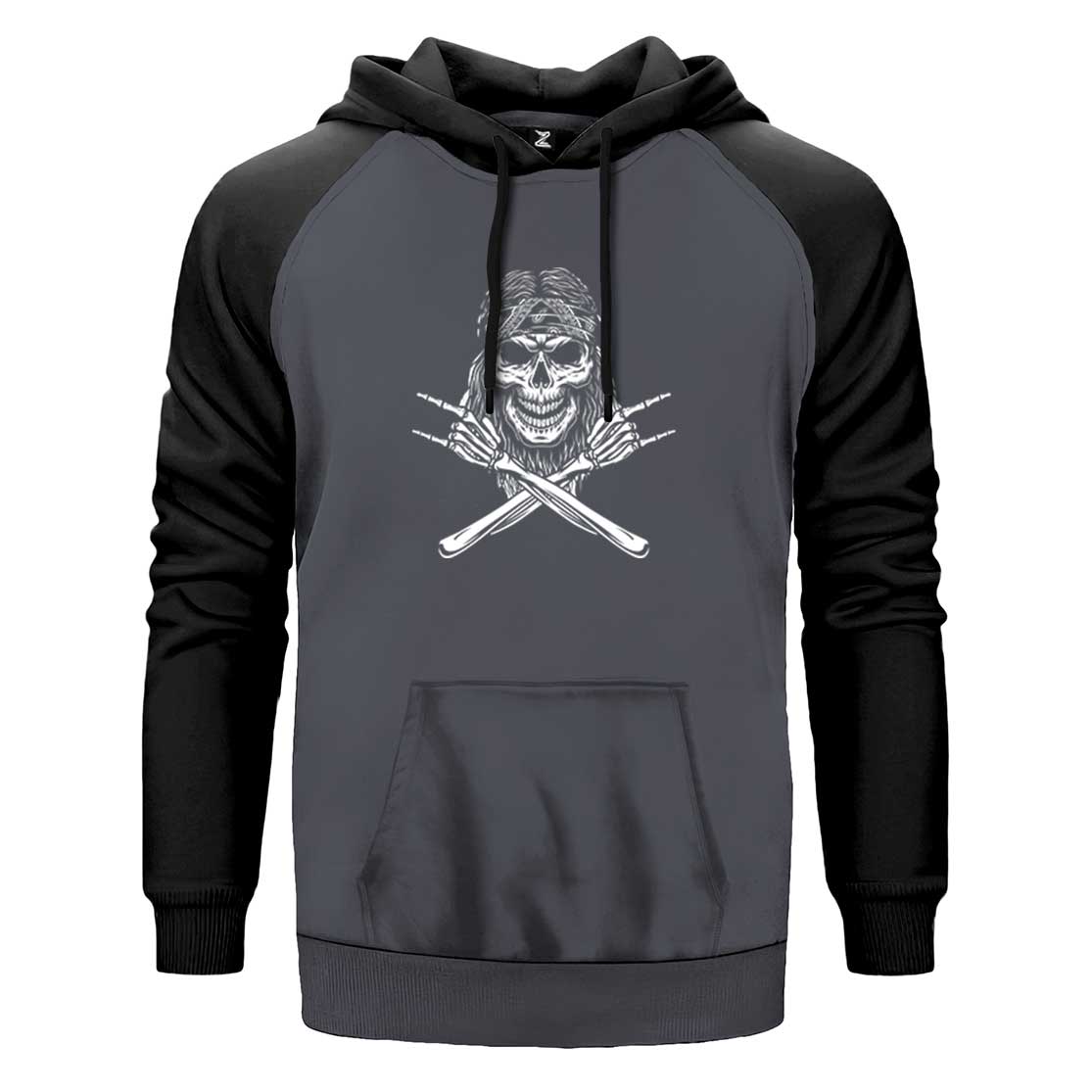 Kovboy Rock N Roll Skull Çift Renk Reglan Kol Sweatshirt