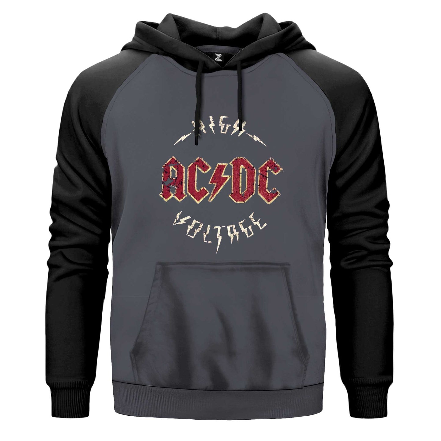 Ac Dc Logo Vintage Çift Renk Reglan Kol Sweatshirt Kapşonlu