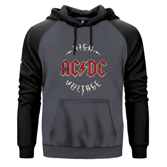 Ac Dc Logo Vintage Çift Renk Reglan Kol Sweatshirt Kapşonlu