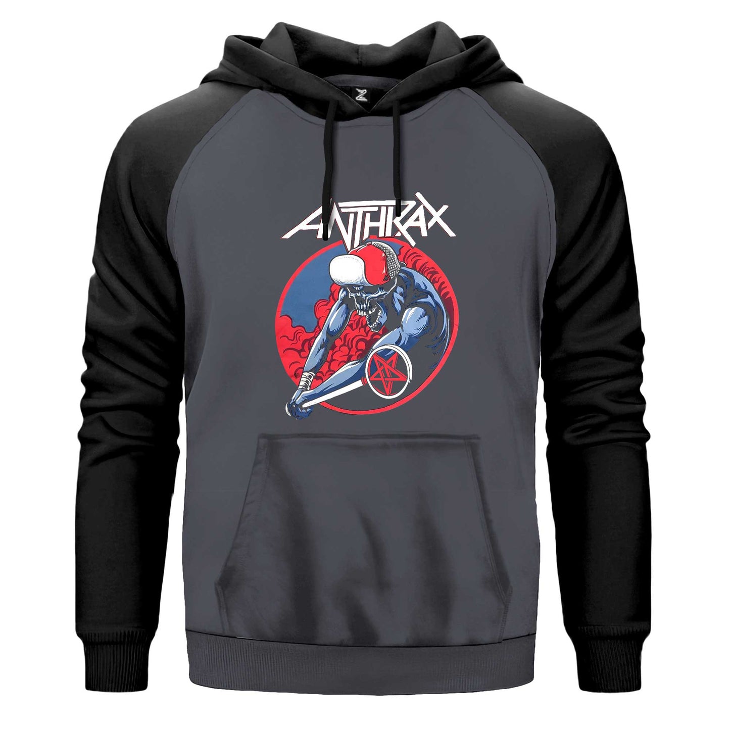 Anthrax Pentegram Çift Renk Reglan Kol Sweatshirt Kapşonlu