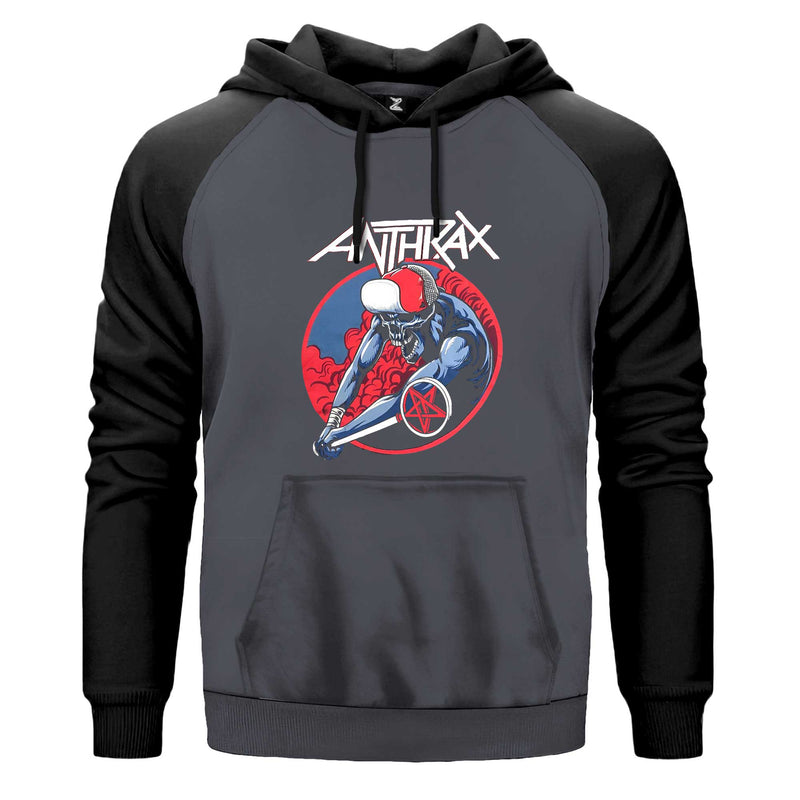 Anthrax Pentegram Kapşonlu çift renk reglan kol kapşonlu sweatshirt - gri