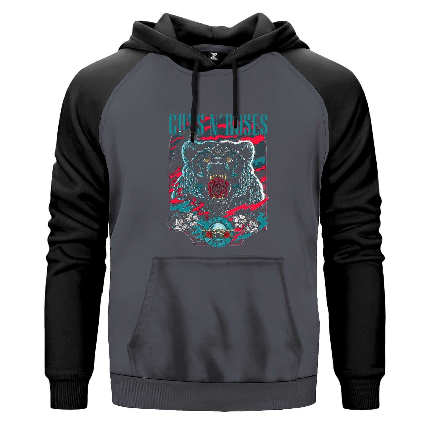 Guns N Roses Bear Çift Renk Reglan Kol Sweatshirt Kapşonlu