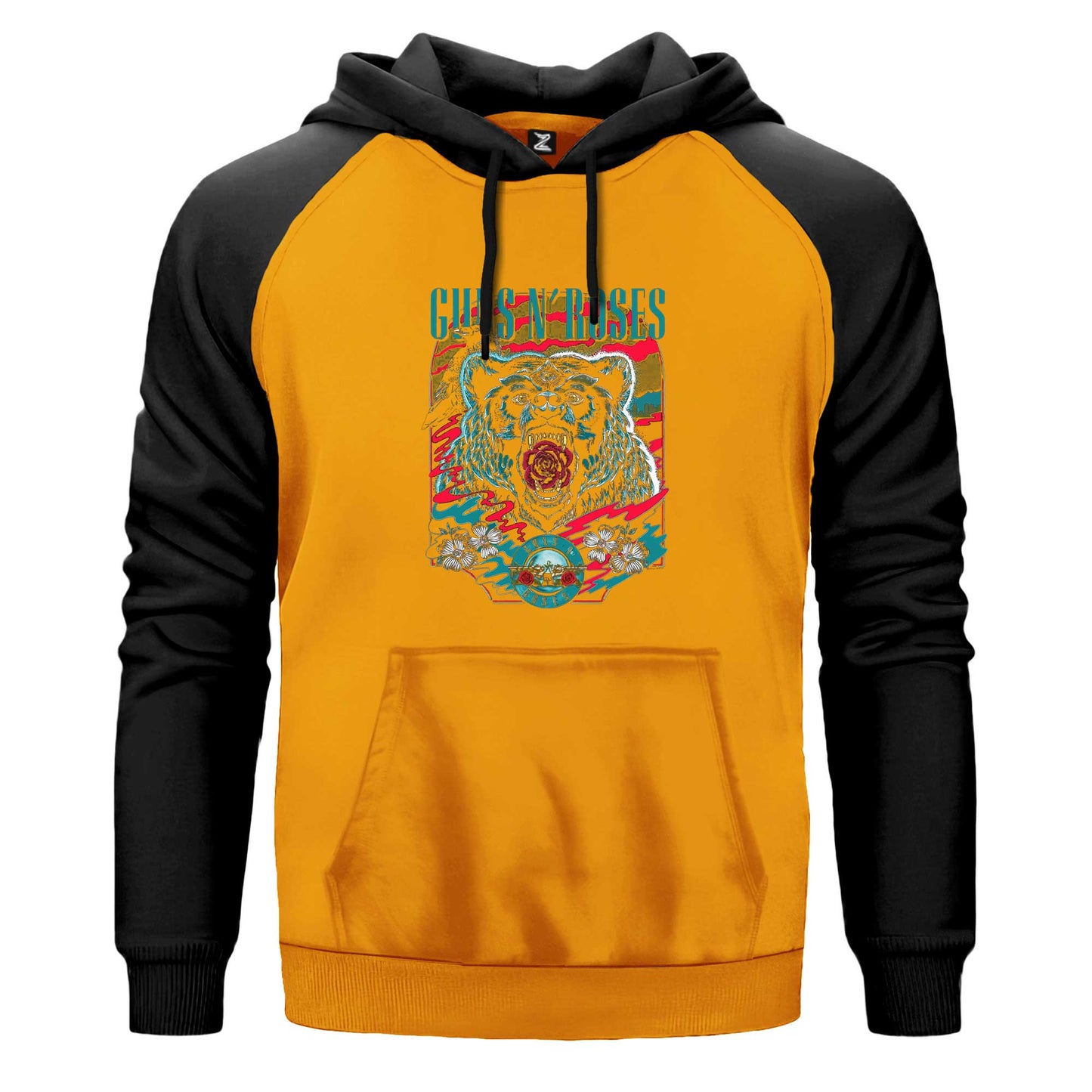 Guns N Roses Bear Çift Renk Reglan Kol Sweatshirt Kapşonlu