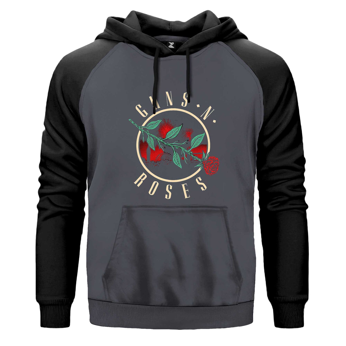 Guns N Roses Logo 2 Çift Renk Reglan Kol Sweatshirt Kapşonlu