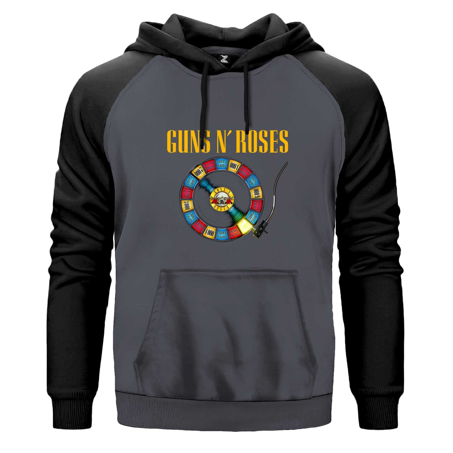 Guns N Roses Plak Çift Renk Reglan Kol Sweatshirt Kapşonlu