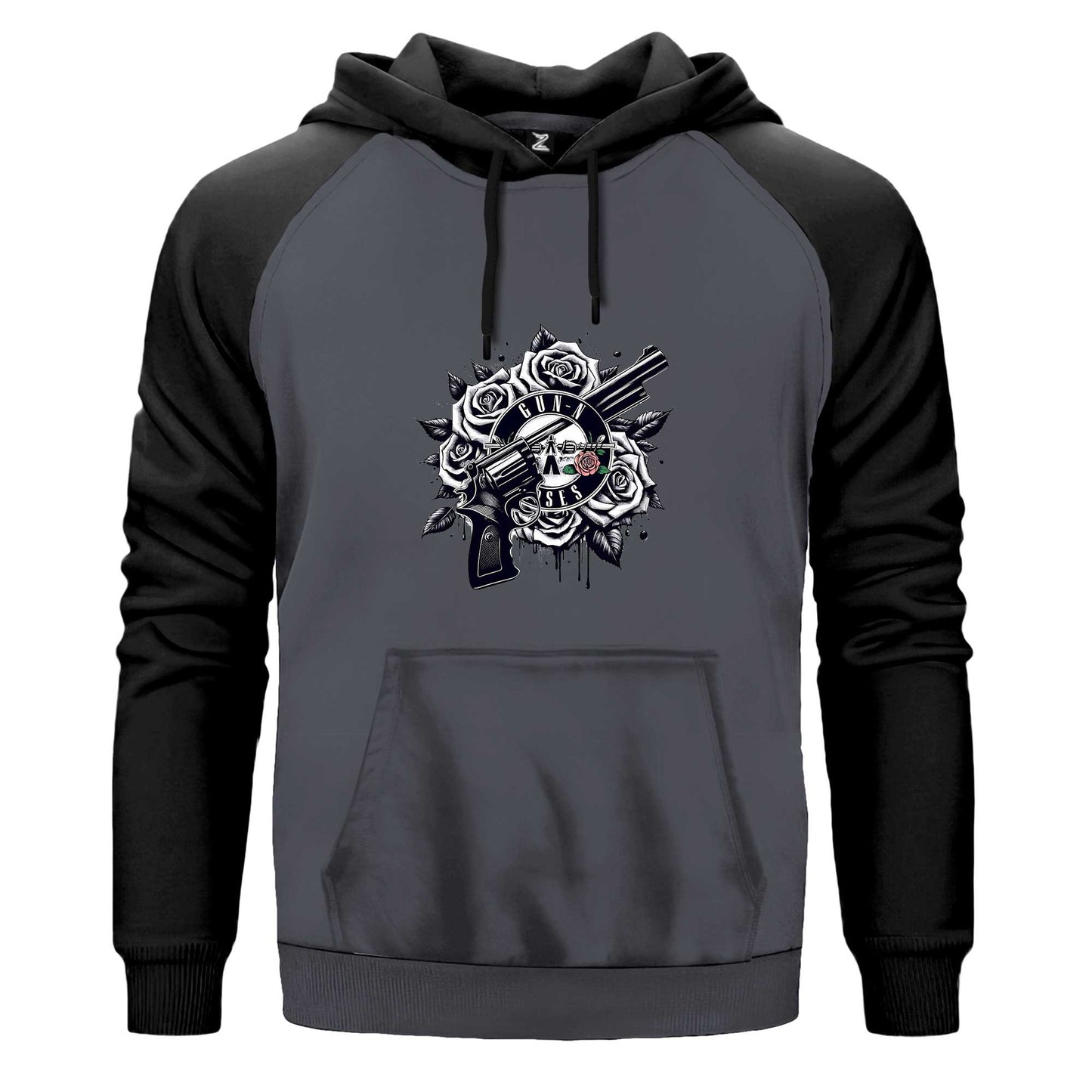 Guns N Roses Siyah Beyaz Logo Çift Renk Reglan Kol Sweatshirt Kapşonlu