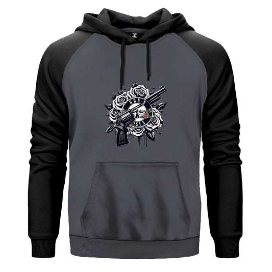 Guns N Roses Siyah Beyaz Logo Çift Renk Reglan Kol Sweatshirt Kapşonlu