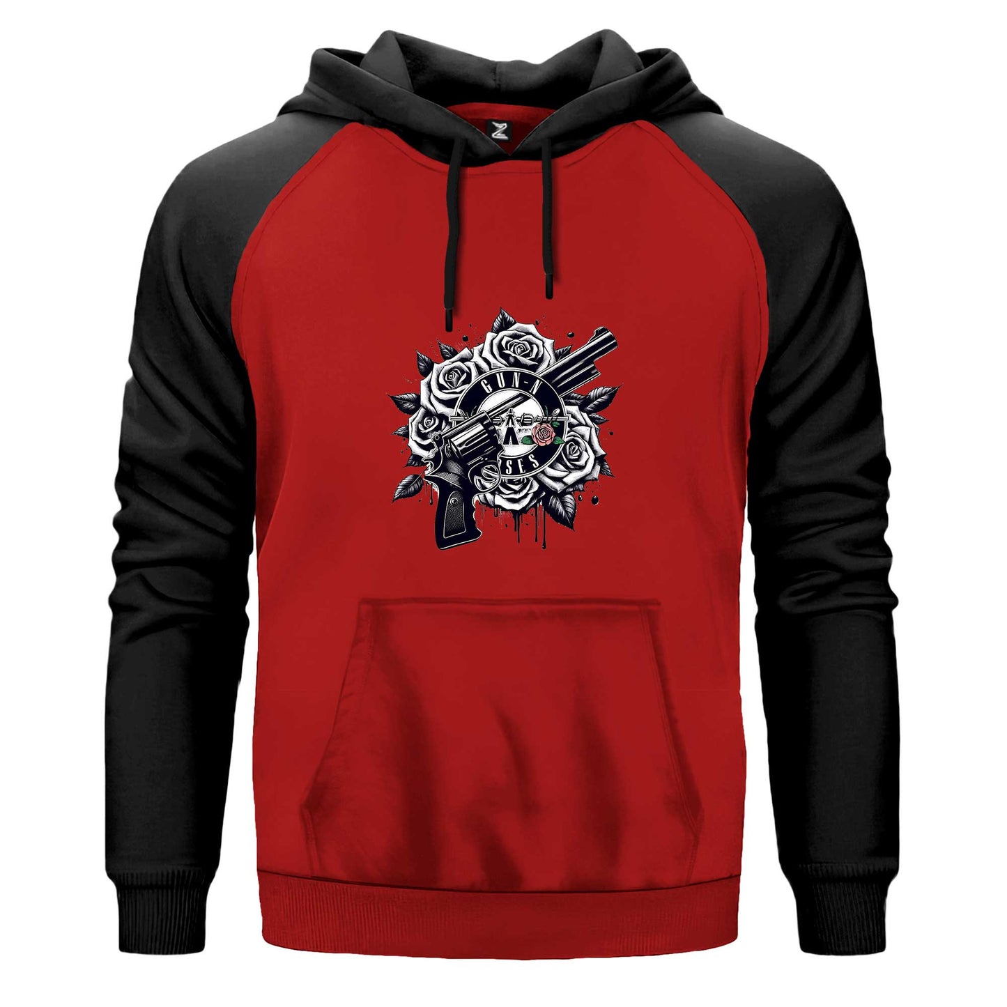 Guns N Roses Siyah Beyaz Logo Çift Renk Reglan Kol Sweatshirt Kapşonlu
