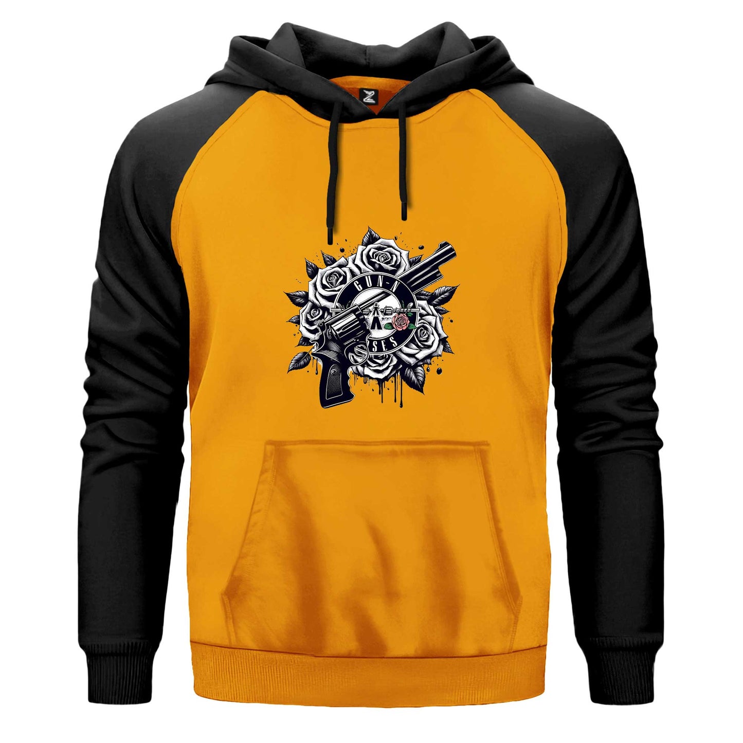 Guns N Roses Siyah Beyaz Logo Çift Renk Reglan Kol Sweatshirt Kapşonlu