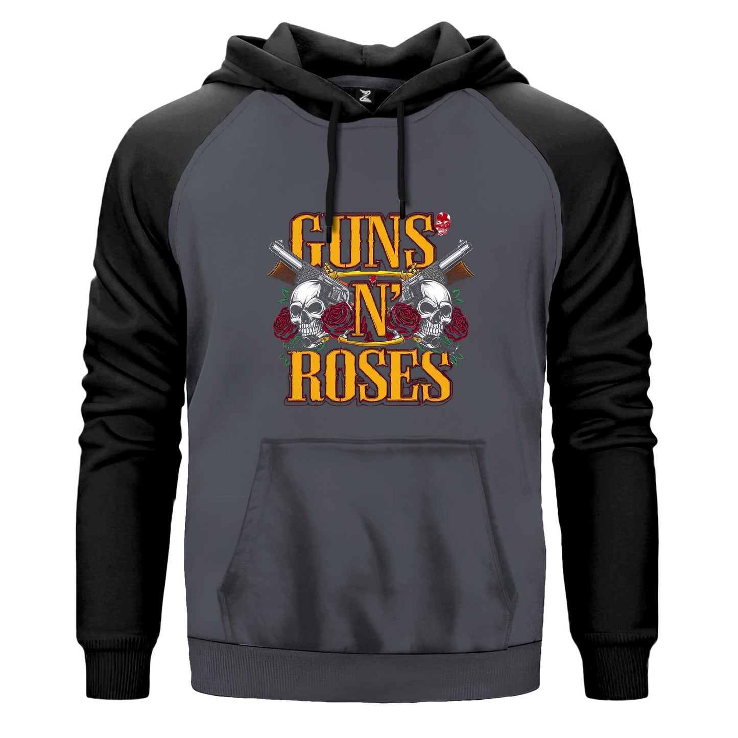 Guns N Roses YazılI Logo Çift Renk Reglan Kol Sweatshirt Kapşonlu