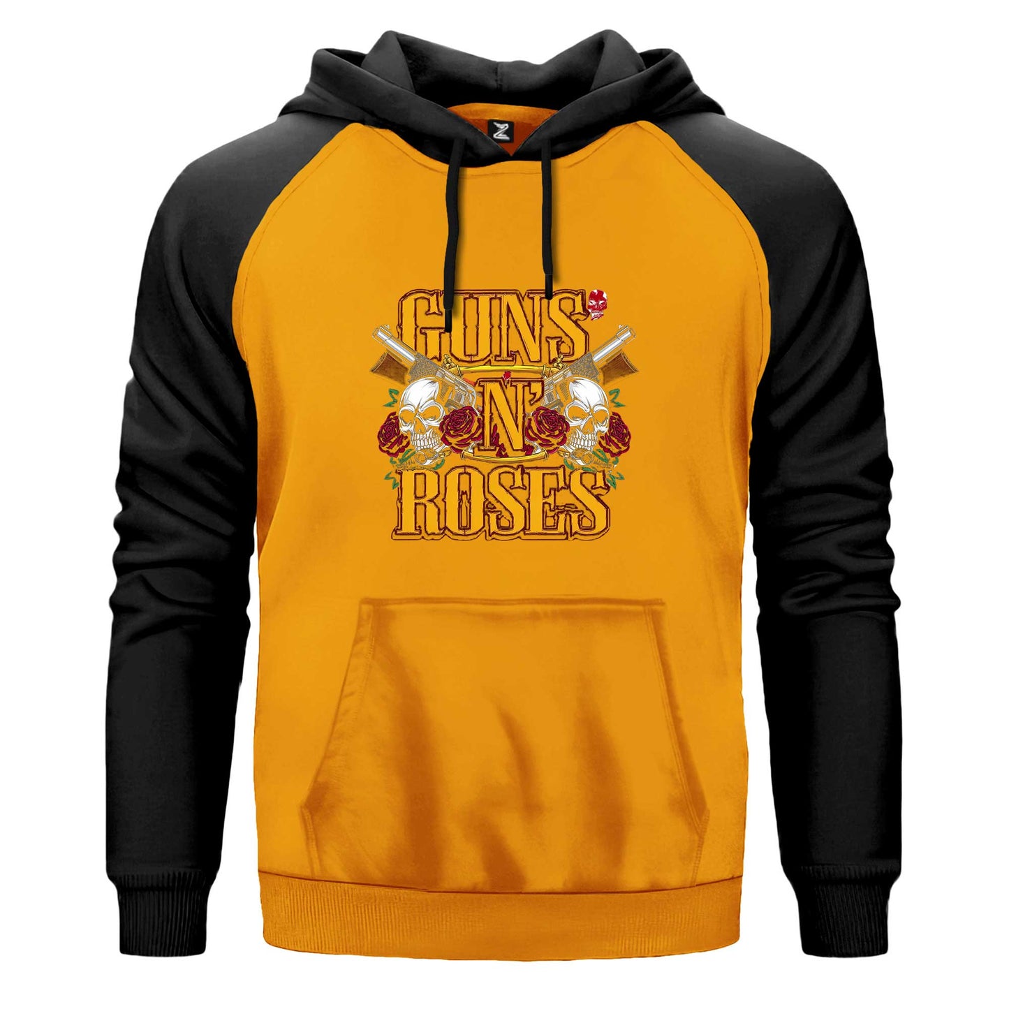 Guns N Roses YazılI Logo Çift Renk Reglan Kol Sweatshirt Kapşonlu