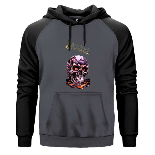 Judas Priest Modern Skeleton Çift Renk Reglan Kol Sweatshirt Kapşonlu