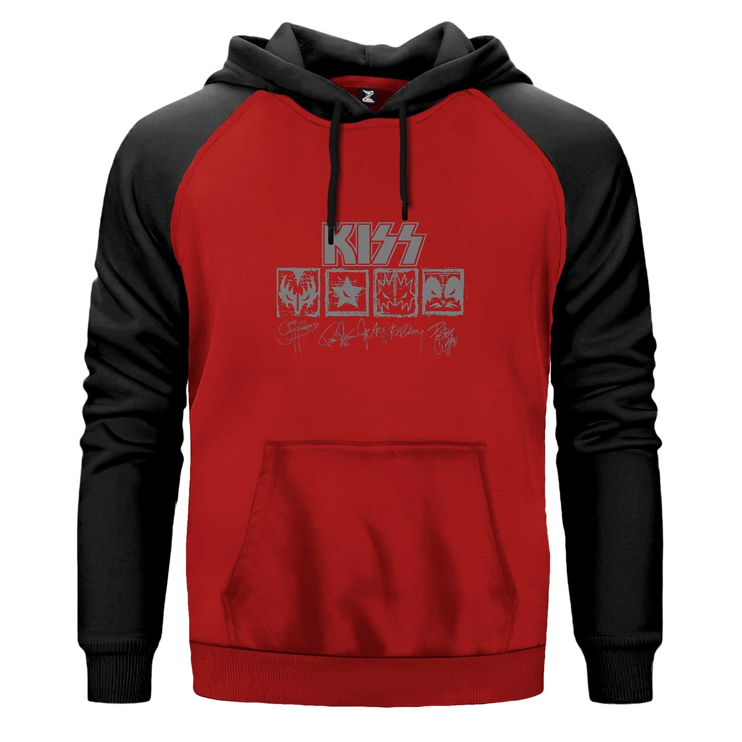 Kiss Logolar Ve İmza Çift Renk Reglan Kol Sweatshirt Kapşonlu