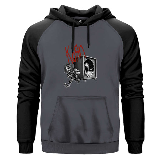 Korn Skeleton Pulling Haporlor Çift Renk Reglan Kol Sweatshirt Kapşonlu