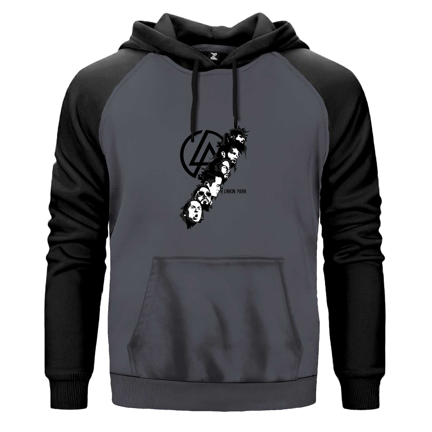 Linkin Park Logo Siluet Çift Renk Reglan Kol Sweatshirt Kapşonlu
