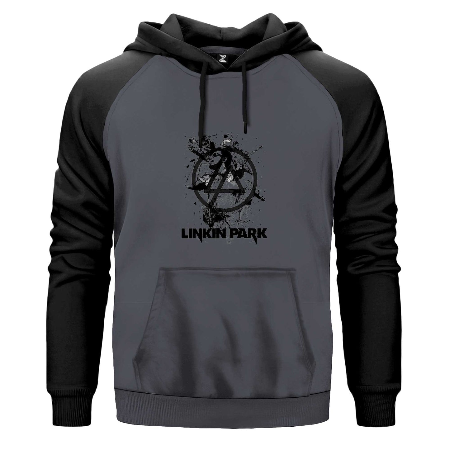 Linkin Park Siluet Çift Renk Reglan Kol Sweatshirt Kapşonlu