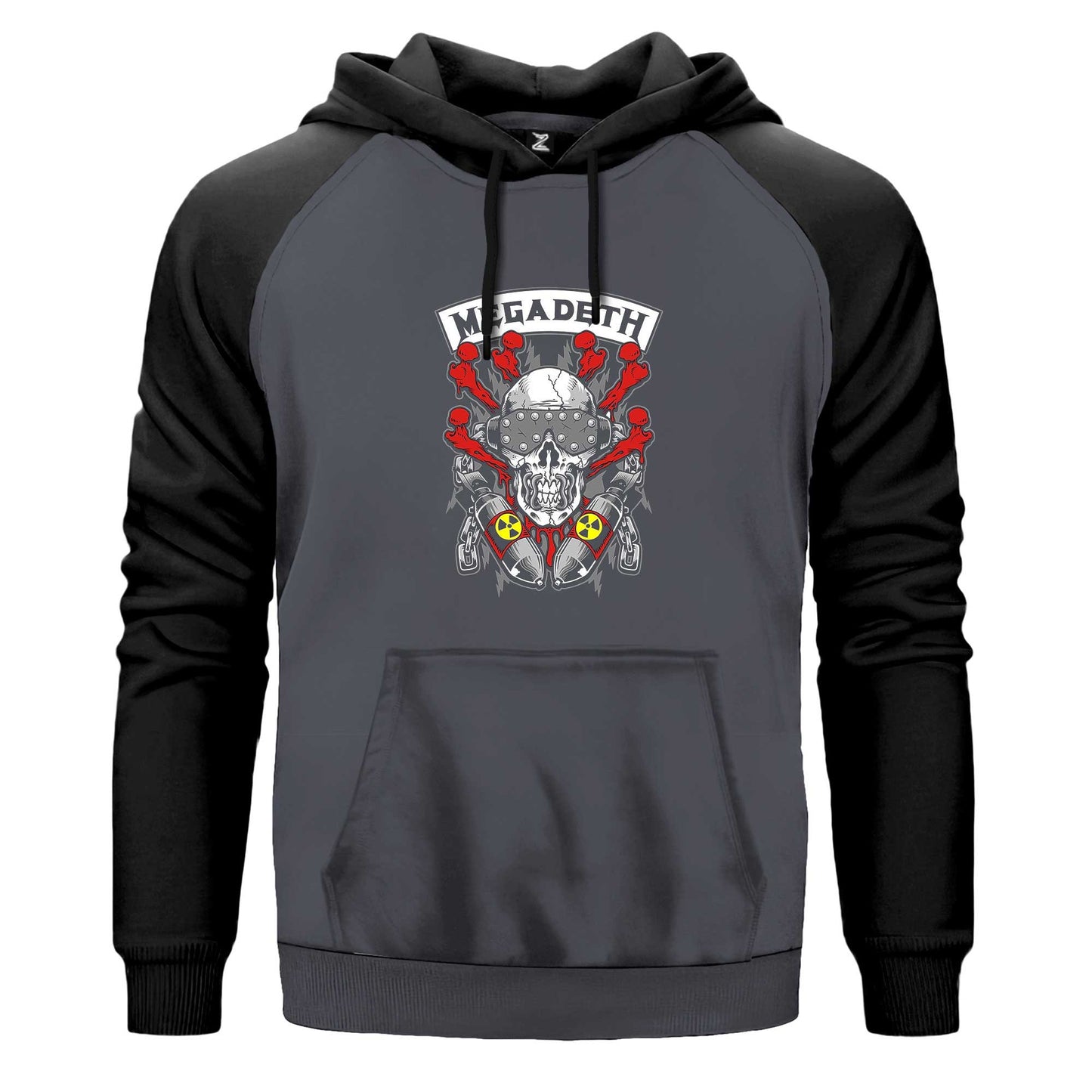 Megadeth Skull and Chemical Bomb Çift Renk Reglan Kol Sweatshirt Kapşonlu