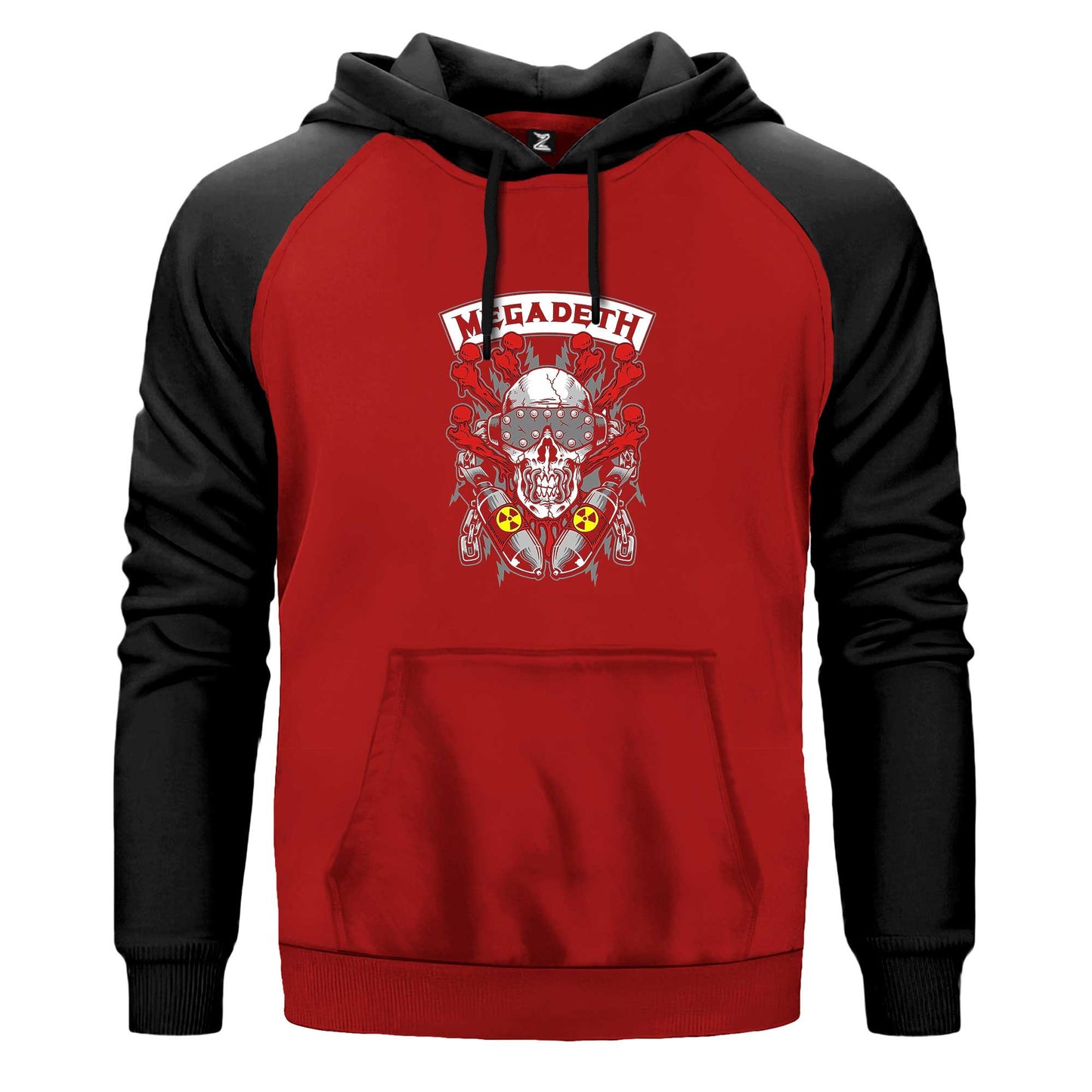 Megadeth Skull and Chemical Bomb Çift Renk Reglan Kol Sweatshirt Kapşonlu