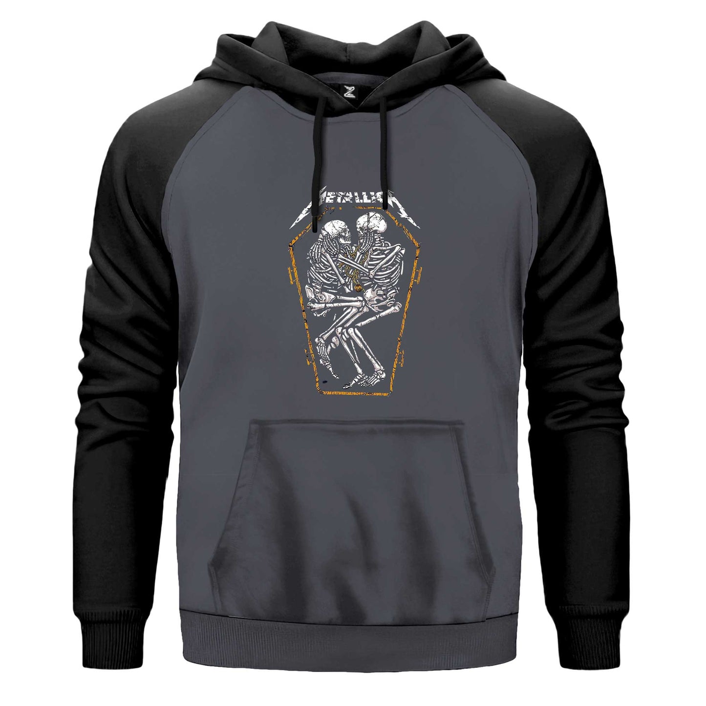 Metallica Grave Two Skeletons Çift Renk Reglan Kol Sweatshirt Kapşonlu