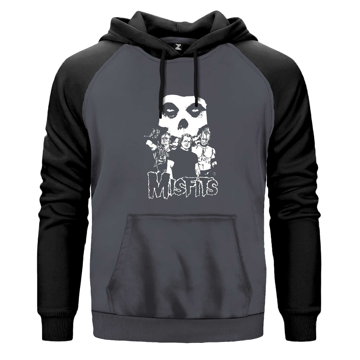 Misfits Grup Logo Çift Renk Reglan Kol Sweatshirt Kapşonlu