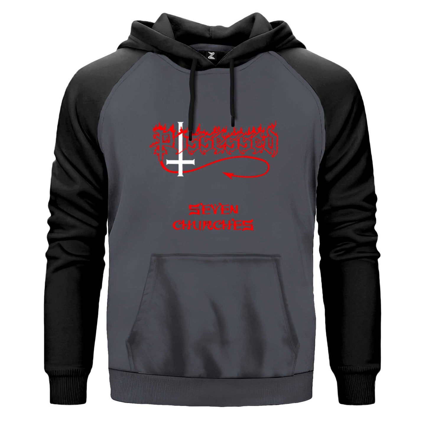 Possessed Seven Churches Çift Renk Reglan Kol Sweatshirt Kapşonlu