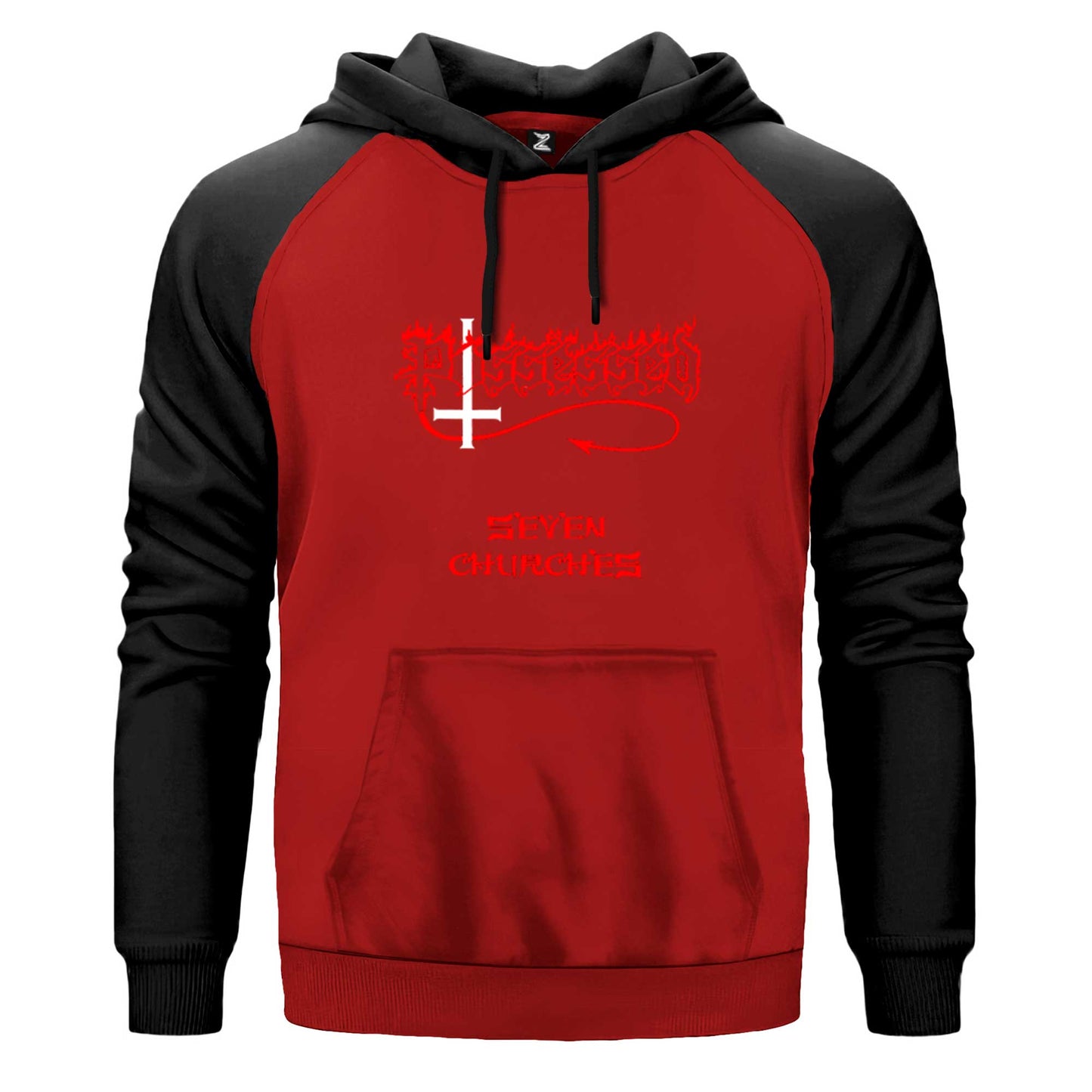 Possessed Seven Churches Çift Renk Reglan Kol Sweatshirt Kapşonlu