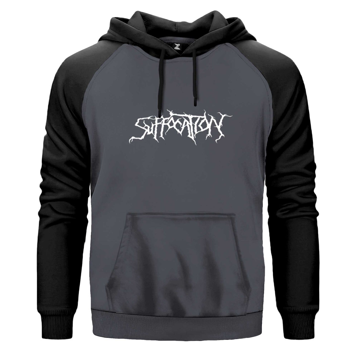 Suffocation Logo Çift Renk Reglan Kol Sweatshirt Kapşonlu