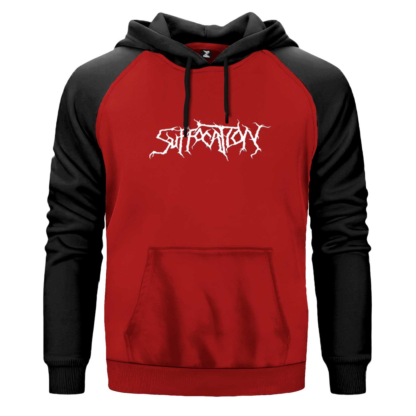 Suffocation Logo Çift Renk Reglan Kol Sweatshirt Kapşonlu