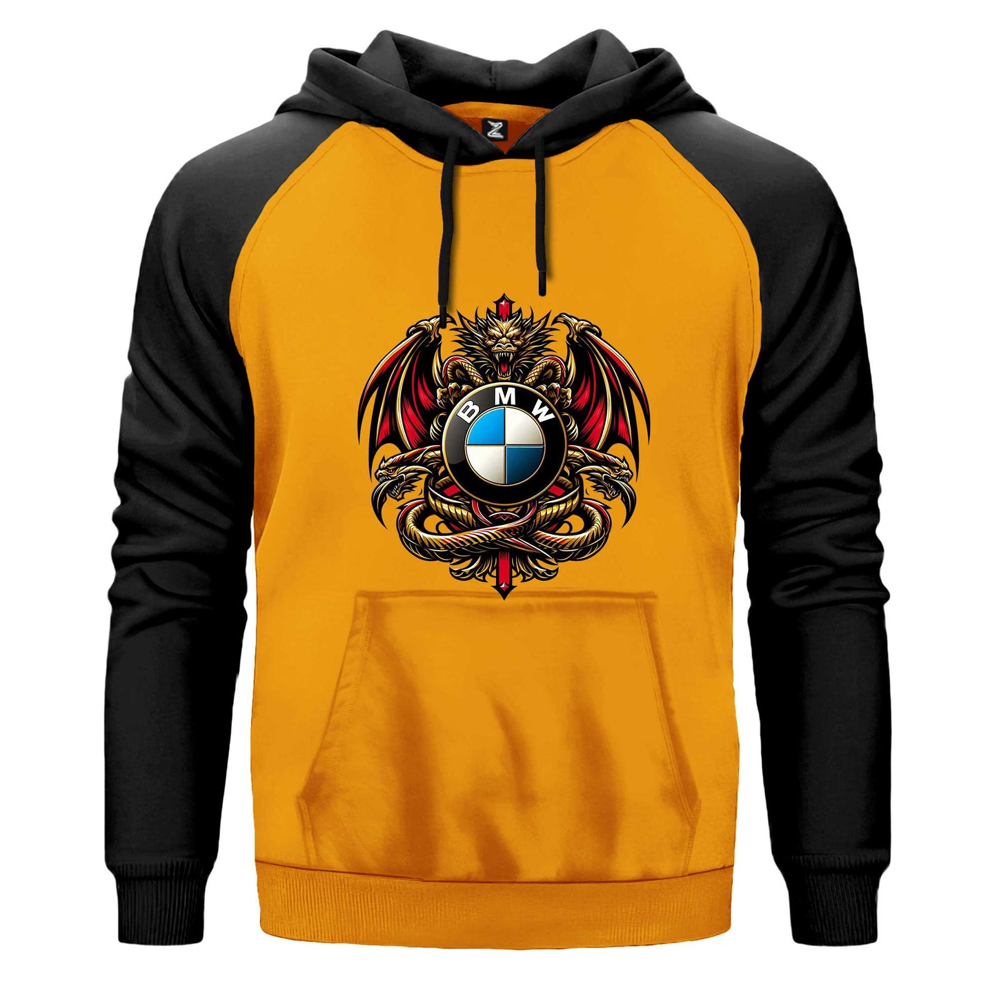 Bmw Logo Ejderha Çift Renk Reglan Kol Sweatshirt Kapşonlu