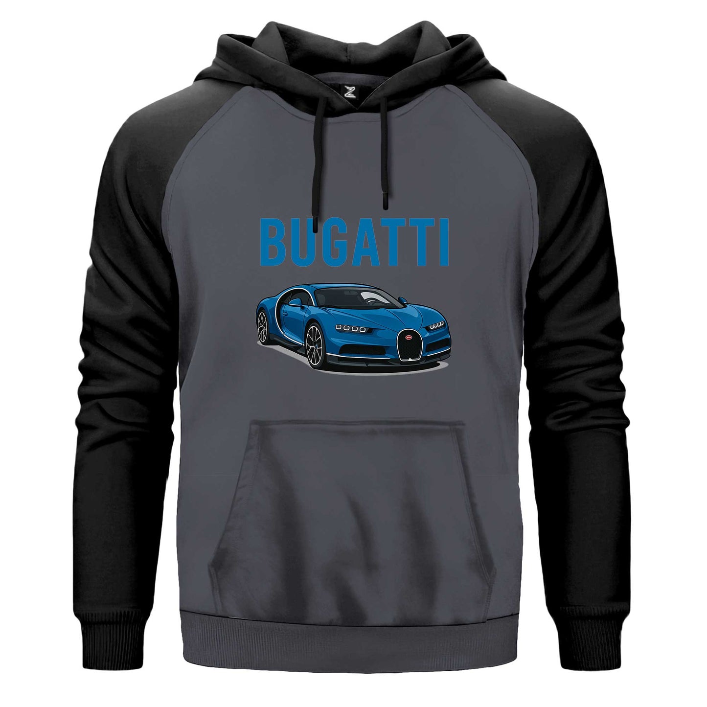 Bugatti Blue Sport Car Çift Renk Reglan Kol Sweatshirt Kapşonlu