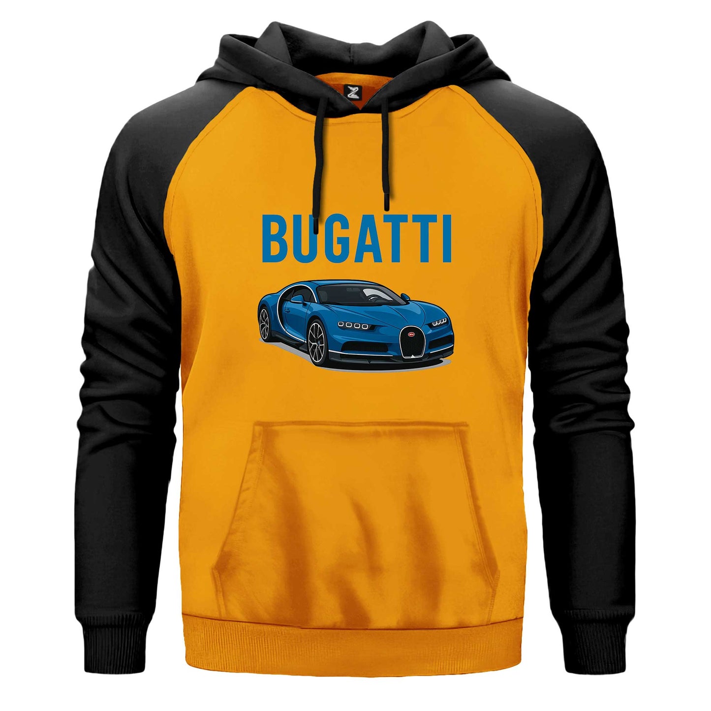 Bugatti Blue Sport Car Çift Renk Reglan Kol Sweatshirt Kapşonlu
