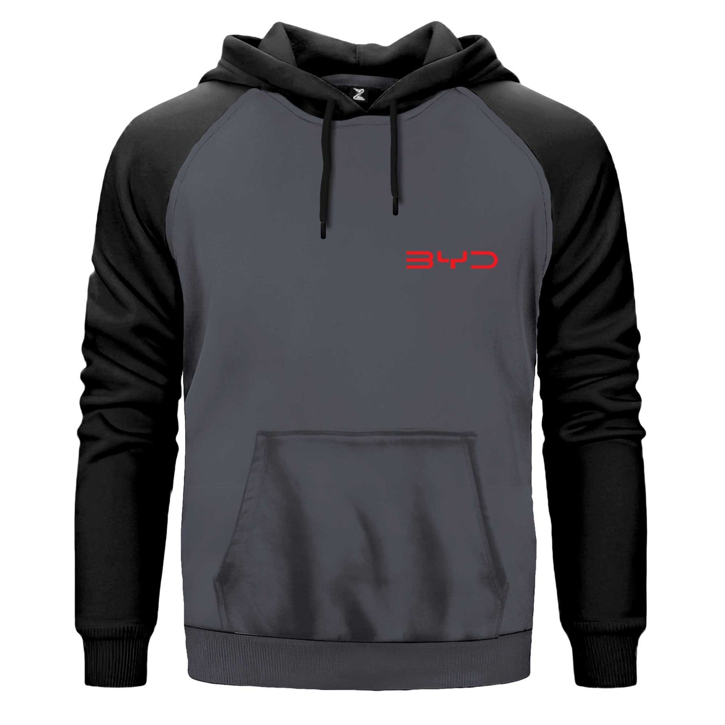 BYD Logo Text Red Çift Renk Reglan Kol Sweatshirt Kapşonlu