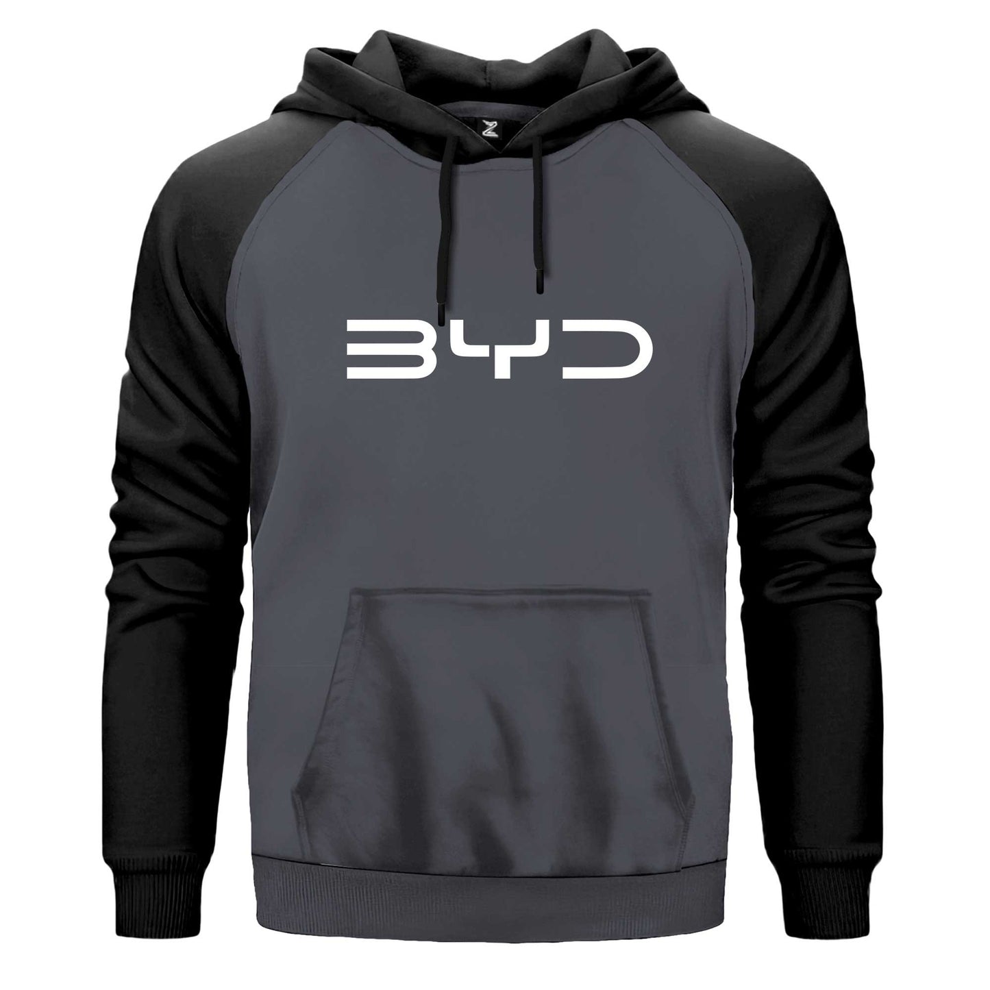 BYD Logo White Çift Renk Reglan Kol Sweatshirt Kapşonlu
