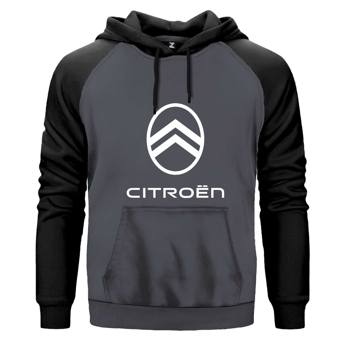 Citroen Text Logo Çift Renk Reglan Kol Sweatshirt Kapşonlu