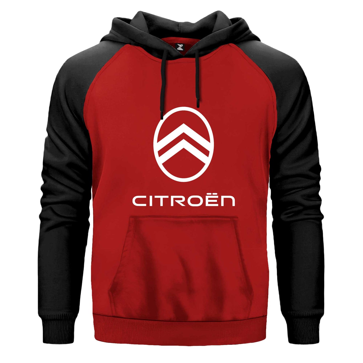 Citroen Text Logo Çift Renk Reglan Kol Sweatshirt Kapşonlu