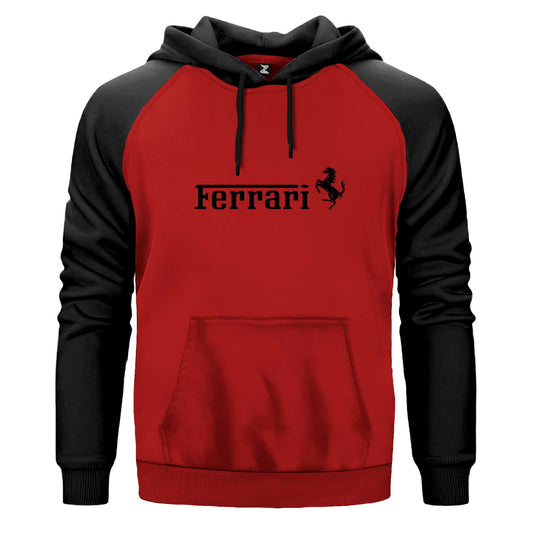 İndirimli Ferrari TeXT Logo Kırmızı Renk Reglan Kol Sweatshirt Kapşonlu